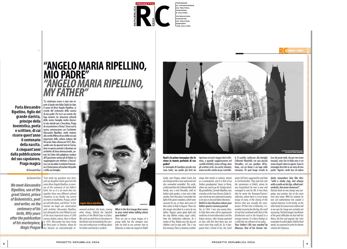 La figura e l’opera di Angelo Maria Ripellino attraverso gli occhi del figlio Alessandro. Intervista nel centenario della nascita di A.M.R. e  della pubblicazione del suo capolavoro “Praga magica”. 
#AngeloMariaRipellino #LetteraturaCeca #Centenario
🔗 progetto.cz/angelo-maria-r…