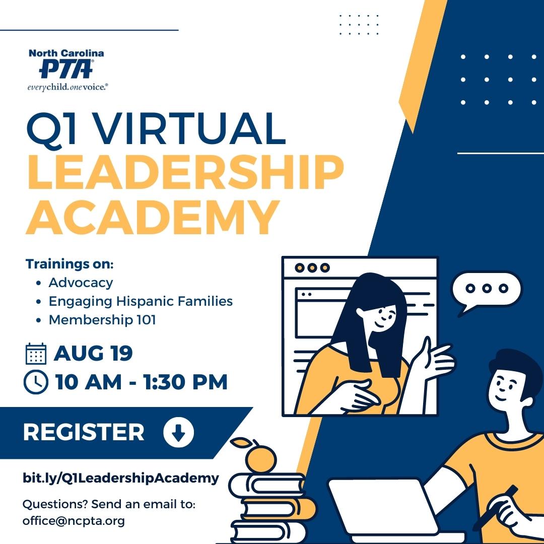 Join NCPTA Leaders on August 19th as we host trainings on advocacy, engaging hispanic families, membership 101 and more! We hope to see you! Register today at bit.ly/Q1LeadershipAc…