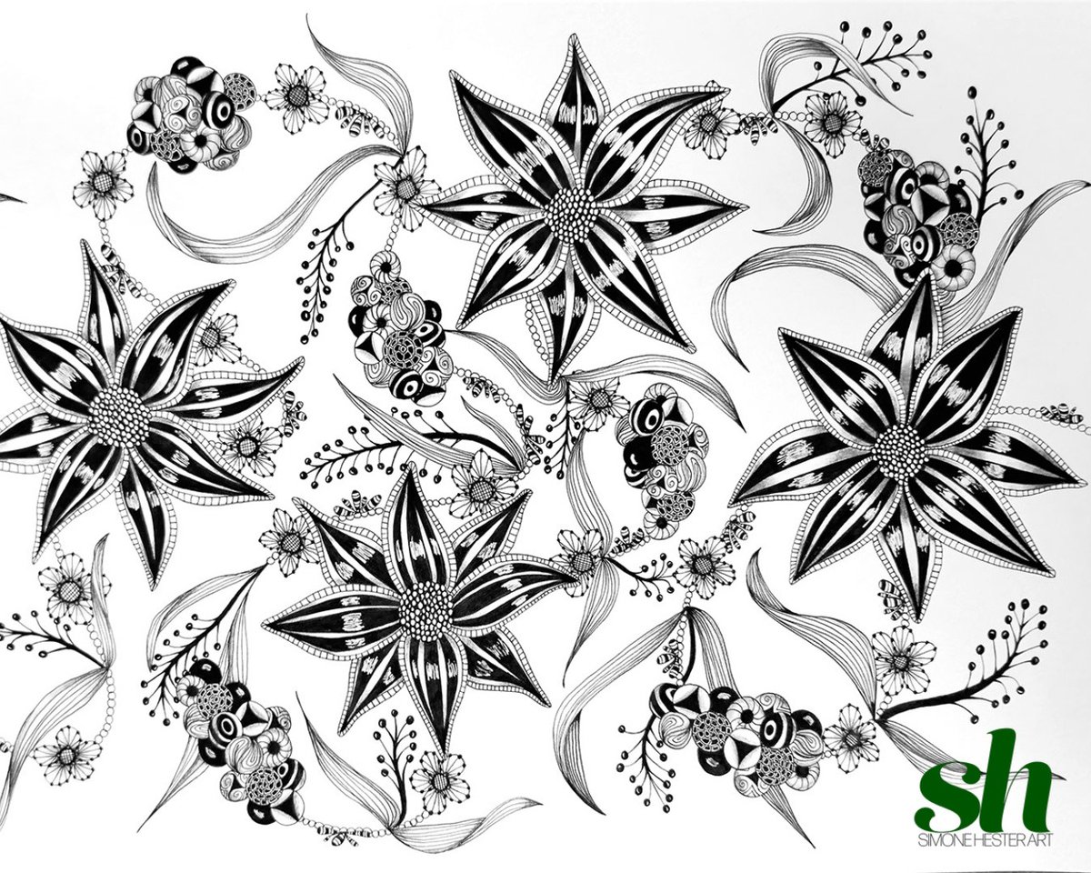 Just a creative little zentangled floral piece to decorate your feed. #botanicalart #floralart #floraldoodle #simonehesterart #womanartist #blackartist #pattern #zentangleart #doodleart #blackandwhiteart #artforsale #artoftheday #zentangleinspiredart