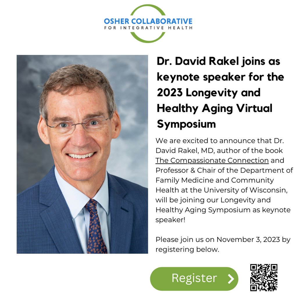 Join us for a FREE virtual symposium on Longevity and Healthy Aging on Friday, Nov 3. We are pleased to announce our keynote speaker, Dr. David Rakel of <a href="/widfm/">UW Dept of Family Medicine and Community Health</a> #integrativehealth #healthyaging
eventbrite.com/e/longevity-an…