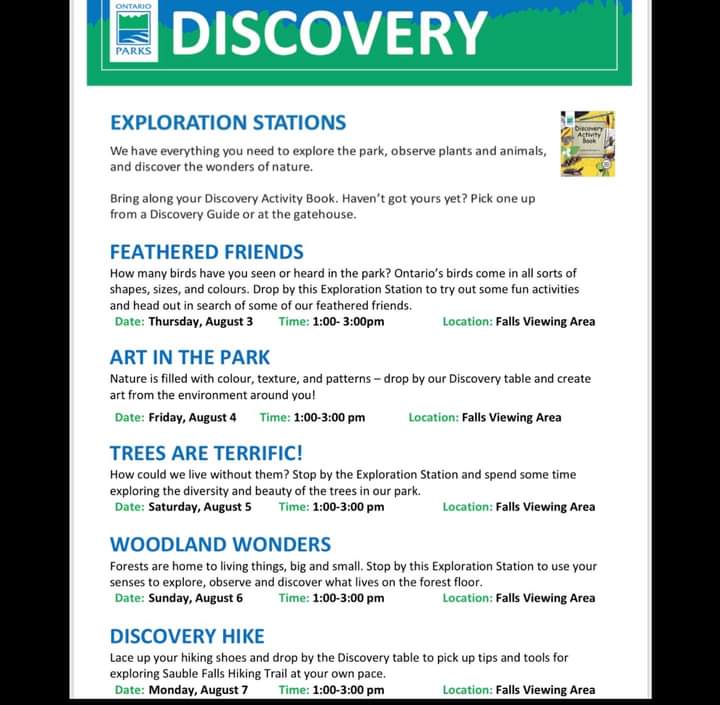 Planning on visiting Sauble Falls this weekend? Check out our exciting discovery programs that are running during your stay!🐛🌿🌞