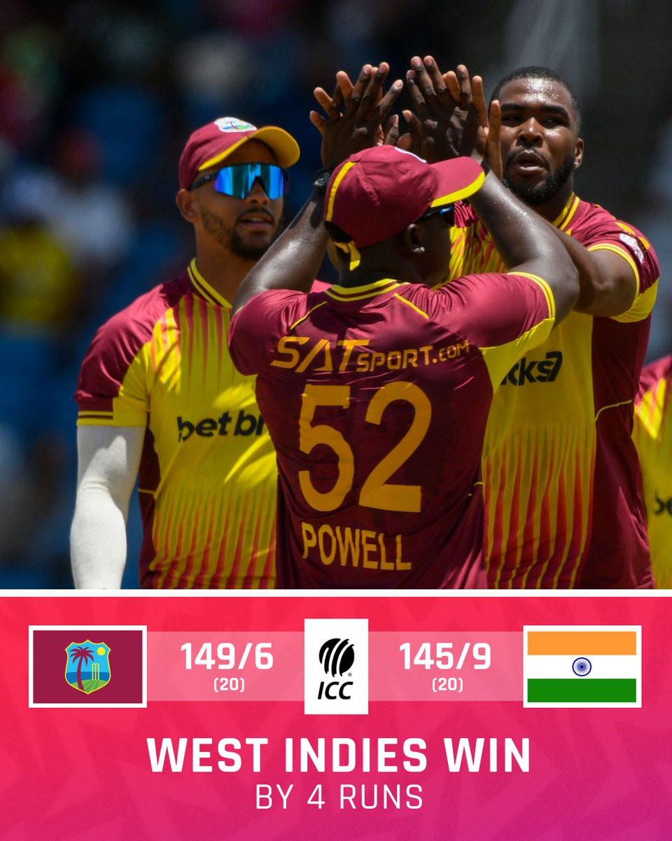 West Indies hold their nerve and go 1-0 up in the five-match T20I series 👏

#WIvIND | 📝: bit.ly/WI-v-IND-1st-T…
