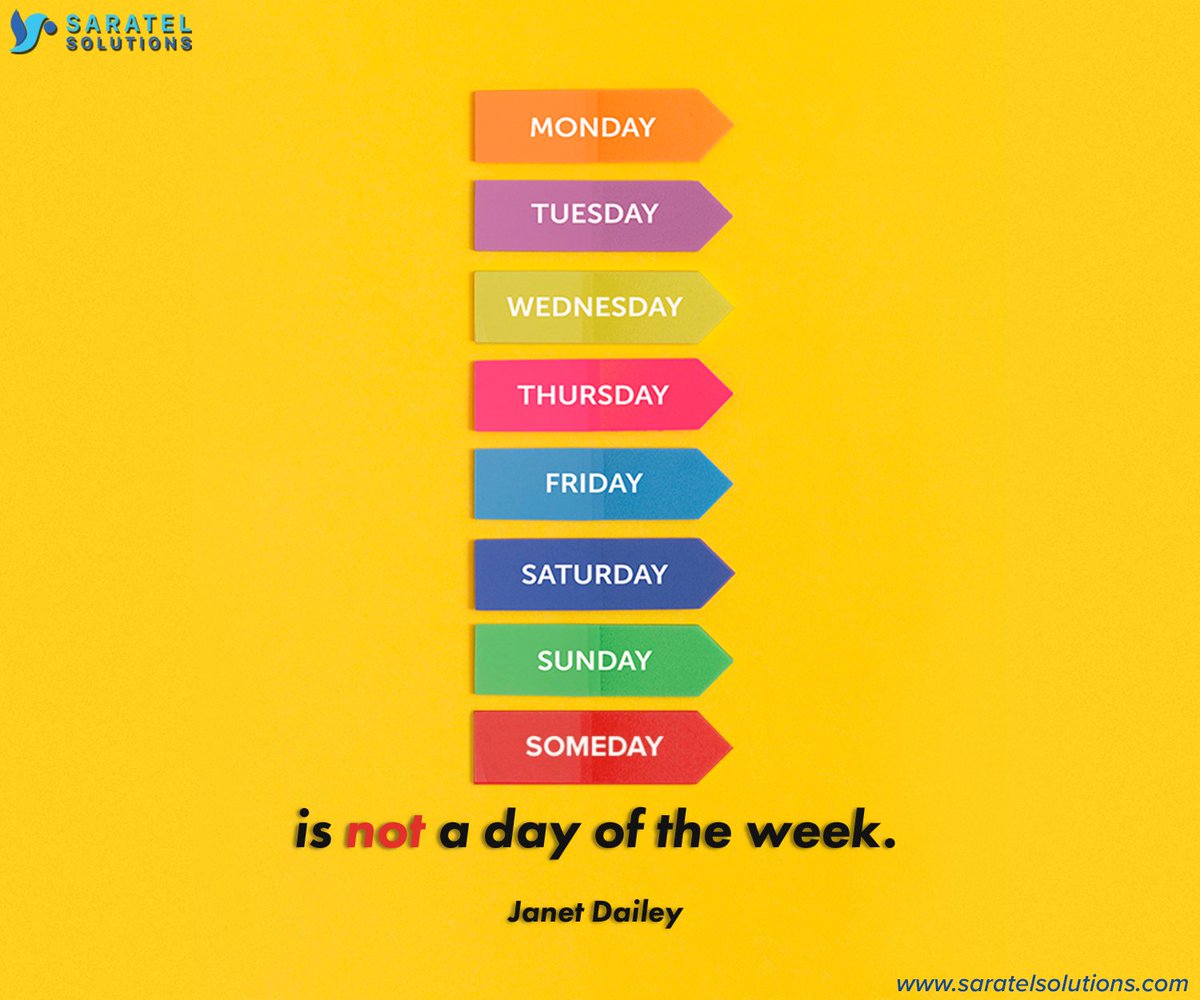 saratelsolution's tweet image. When 'someday' sneaks its way into your plans, remember: it's not a day of the week. 

Don't wait for the perfect moment, seize the day and make it happen! 💪

#NoMoreProcrastination #TimeToGetStarted #MakeItHappen #Friday #WeekendMotivation #HappyWeekend