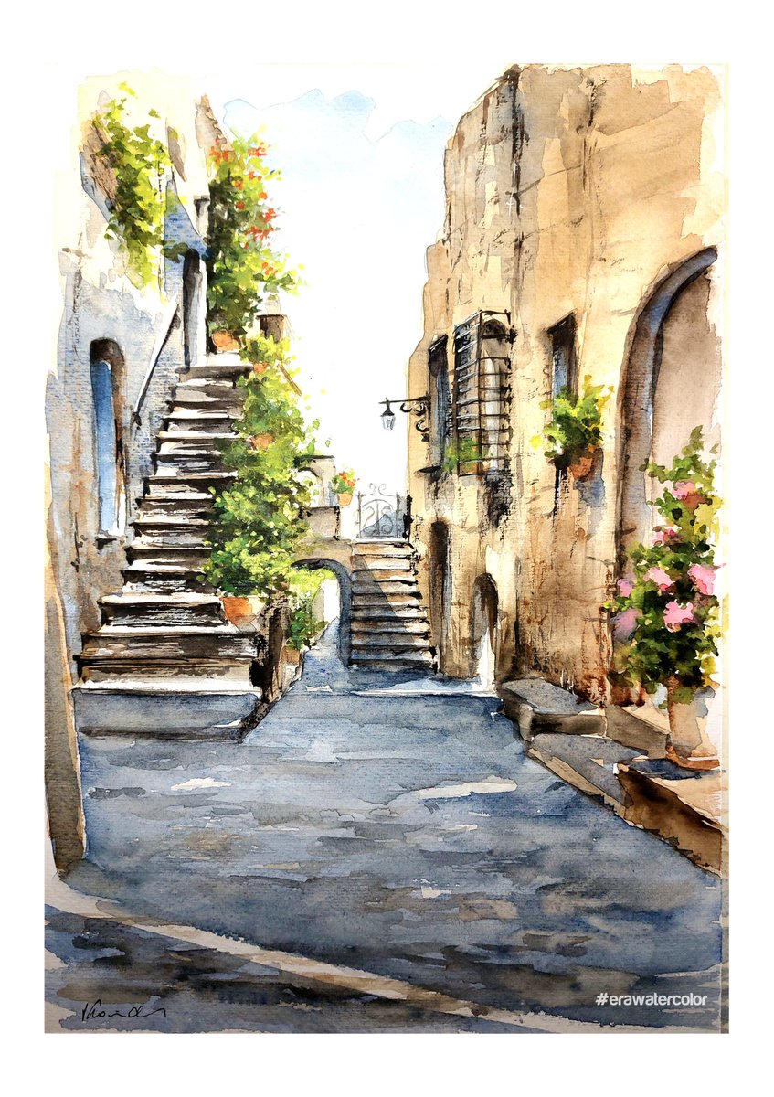 kocsi_erika's tweet photo. Snapshot from the village of Civita di Bagnoregio in Italy.
My latest #watercolor work. 
#art #italy #Watercolourpainting #summer #artist #painting #village https://t.co/lNdeIiHk9x