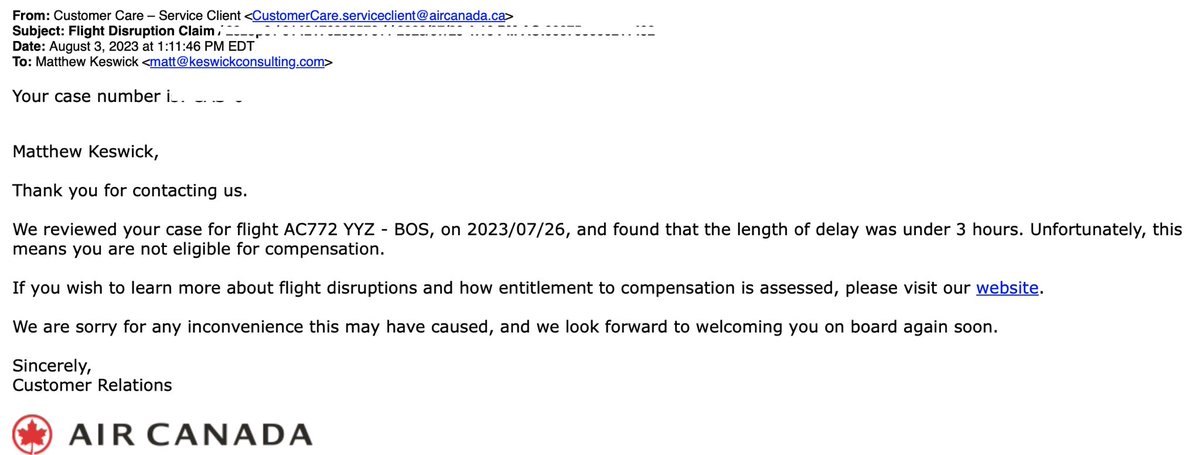 Hey <a href="/AirCanada/">Air Canada</a> it was not under 3 hours it was over 24 hours!  <a href="/CTA_gc/">CTA.gc.ca</a>