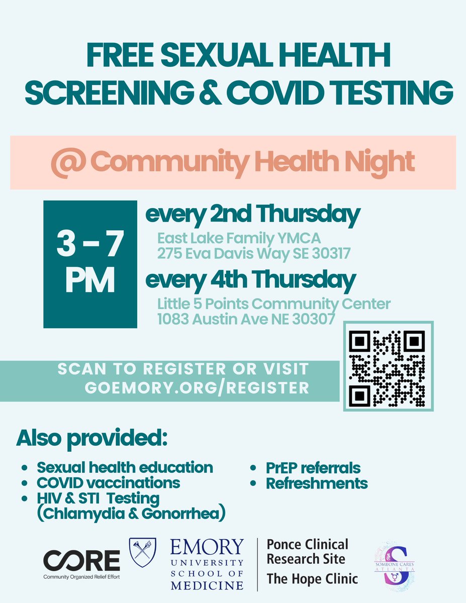 1 Week away from FREE HIV/STI TESTING at East Lake YMCA from 3-7pm. Come join us 8/10 next week!!