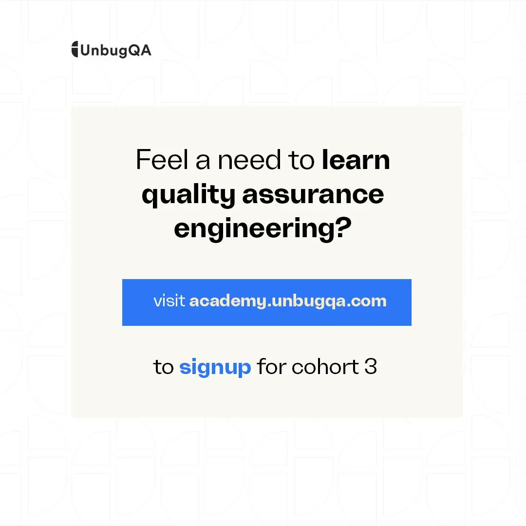 unbugqa_academy's tweet photo. Quality Assurance Engineering is an interesting field to dive into.

You can save this post for later and visit our https://t.co/eFlPiPtUqN to learn more about it.

PS: We're taking applications for new students at the moment. Use the link above to join us today. 
#Heartstopper https://t.co/zKC6PhRWSk