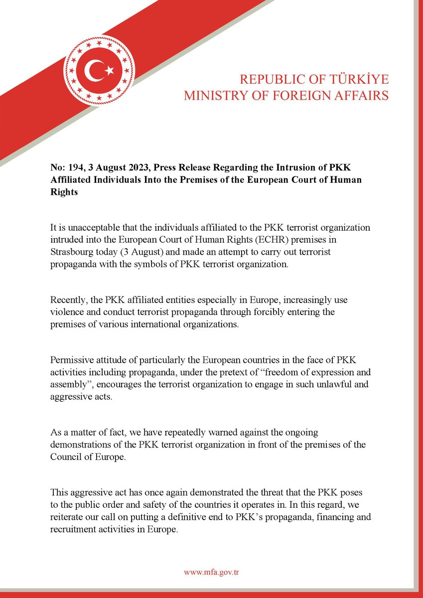 Press Release Regarding the Intrusion of PKK Affiliated Individuals Into the Premises of the European Court of Human Rights mfa.gov.tr/no_-194_-pkk-i…