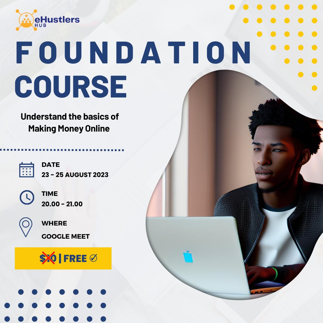 Foundation Course is here. 

"Understand the basics of making money online"

Jiandae kujifunza, Lengo la course hii ni kuwapa mwanga "Beginners"

Tarehe 23 - 25 August 2023.

RT Iwafikie wengi, Share na mwingine. 

Are you ready?