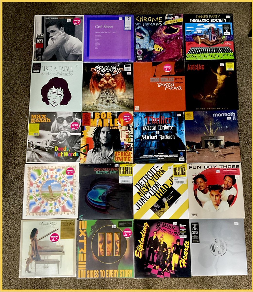 AghartaRecords's tweet photo. New wax: #ChetBaker #CarlStone #Chrome #ShintaroSakamoto #Cavalera #HideoShiraki #Deicide #MaxRoach #BobMarley #Thriller #Mammoth #DonaldByrd #ThadJones #FunBoyThree #CarolKing #Extreme #TheExplodingHearts #Prodigy https://t.co/j20vcCrqPR