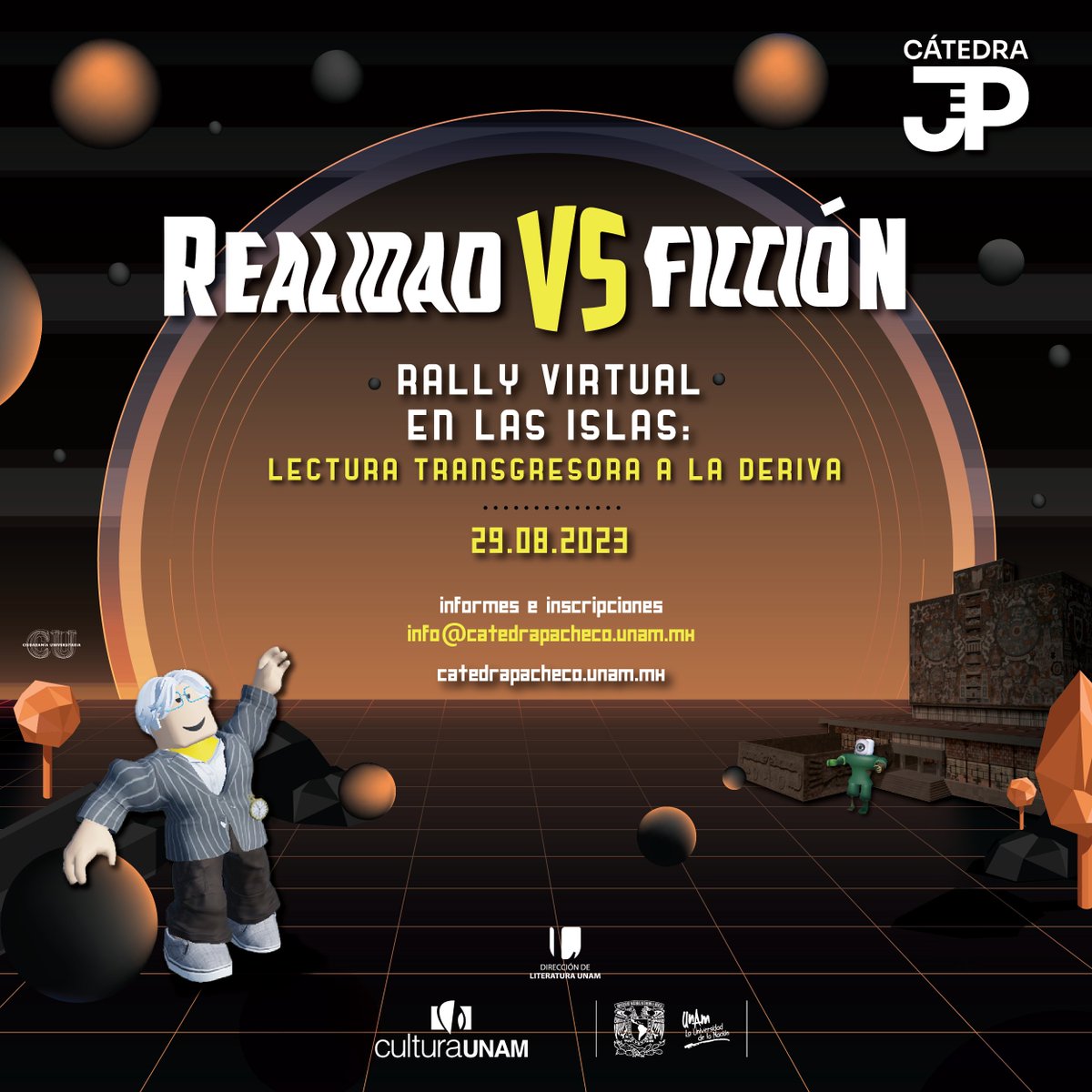 universoUNAM's tweet photo. Realidad VS Ficción ¿Quién ganará?
Amantes de la literatura y los videojuegos, dense, dense la oportunidad de participar en este Rally Virtual en las Islas. #CátedraPacheco invita a esta experiencia donde puedes ganar 🤑
Registro: https://t.co/WRVhgPD9P7 https://t.co/09cUSFpYor