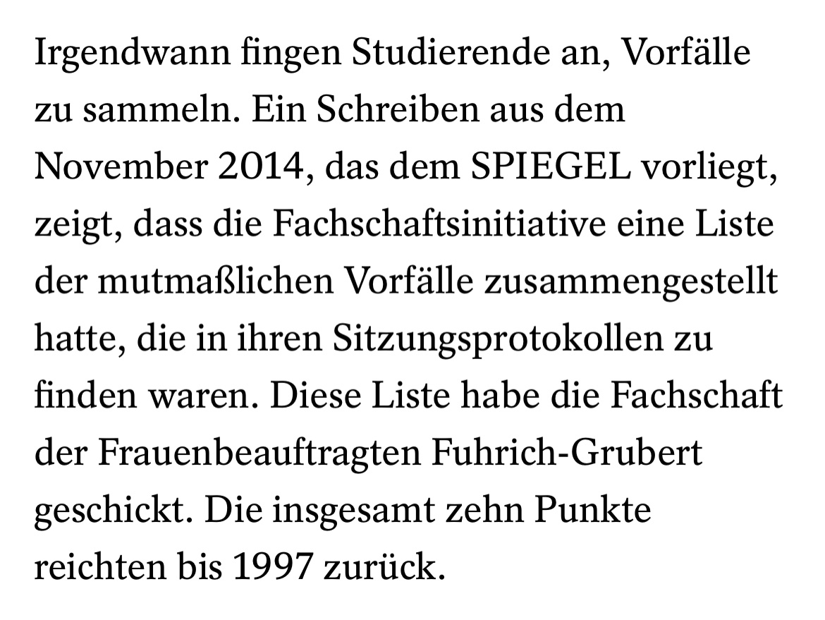 Die @humboldtuni wurde mehrfach auf den mutmaßlich übergriffigen Dozenten am Institut für Geschichte hingewiesen, sogar  Präsident Olbertz sprach mit ihm. Doch weiter geschah: nichts. Recherche von <a href="/TanyaFalenczyk/">Tanya Falenczyk</a> und mir: spiegel.de/start/humboldt…