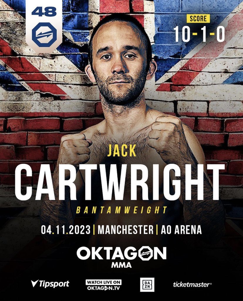 ICYMI: Former Cage Warriors bantamweight champion and top UK talent, Jack Cartwright (10-1) 🇬🇧 has signed with OKTAGON MMA! He’ll make his promotional debut at OKTAGON 48 inside AO Arena, Manchester, on November 4. The UK/Irish roster is really beginning to grow now…