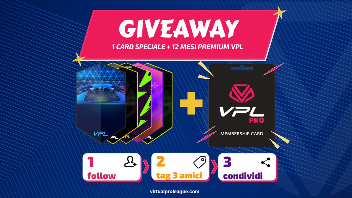 Nuova stagione in arrivo = Nuovi OMAGGI🥳

VPL GIVEAWAY!!!😍
1⃣Tag 3 Amici 
2⃣Retweet
3⃣Share

Sabato 5 Agosto ore 12 verrà taggato il 🥇VINCITORE🍾

#VPLSERIES #VPLStagione2024 #proclub #11vs11 #calciovirtuale #esports #ps5 #XboxSeriesX #Origin