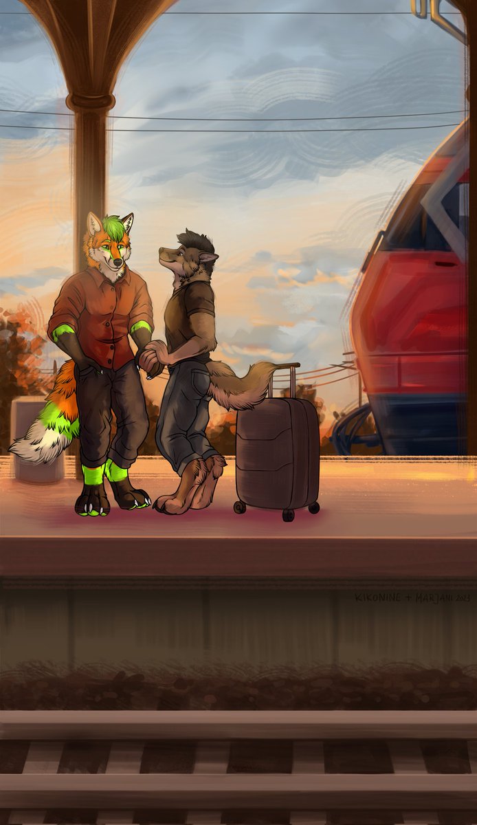 AengusWolf's tweet photo. Thank god the time is over to travel by plane to my @DekyrCH to see him. 🥰💚
I love you allways my darling. 😘

Thanks to @MarjaniFA and @KikonineArt for this wonderful piece of art.

#RailFox #CargoWolf #Re460 #furrylove https://t.co/VbnWB5bUtB