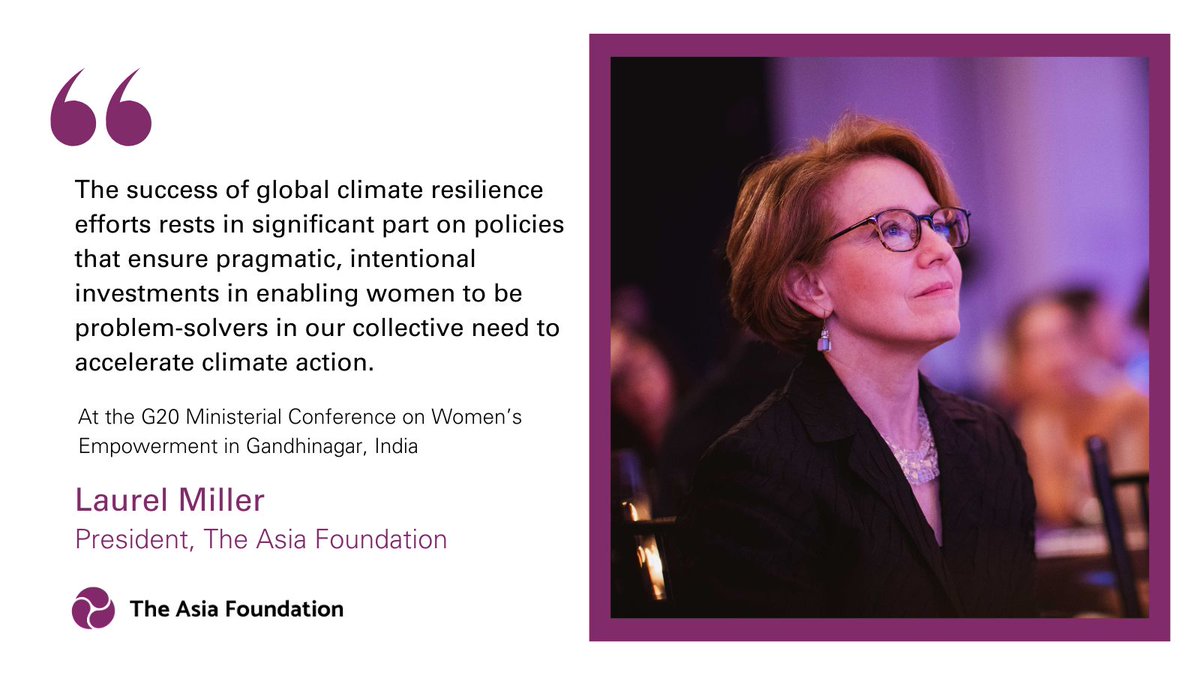 Asia_Foundation's tweet image. Amplifying women's key role in climate action is an essential step we can't ignore. Our President, Laurel Miller, spoke at @MinistryWCD about our commitment to centering women in environmental leadership. #womenleddevelopment #G20India #G20Summit