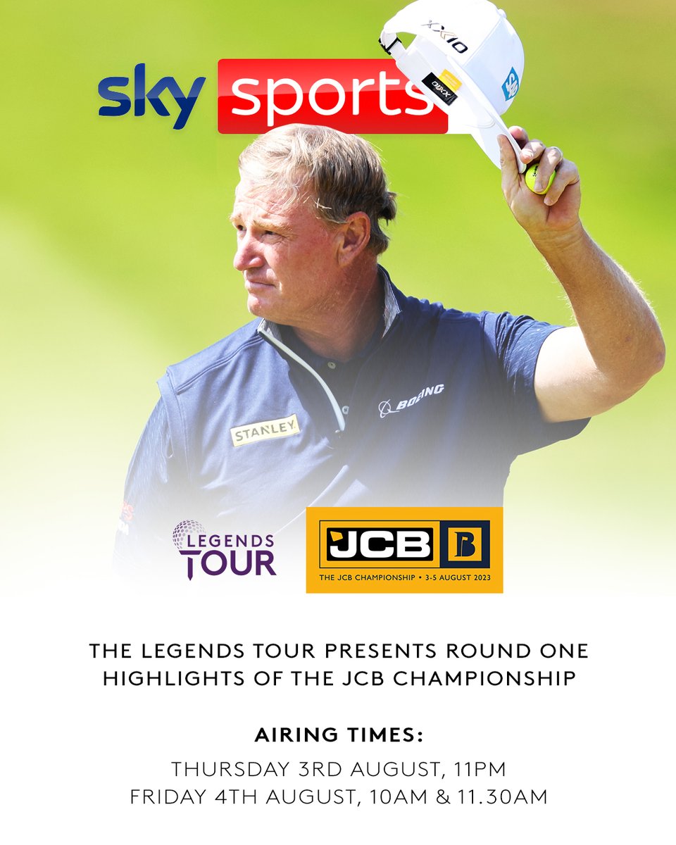 euLegendsTour's tweet photo. REMINDER SET 🚨

Watch Round One highlights on @SkySportsGolf tonight at 11pm, featuring Ryder Cup captains, Major Champions and Hall of Famers 📺

#JCBChampionship | #SkySportsGolf https://t.co/5PZ1rIrEwg