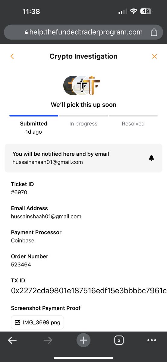Hussai007's tweet photo. @thefundedtrader Really disappointed by your service , irresponsible and careless live chat team , paid 30 hours ago still got no confirmation and no account https://t.co/AStteodymw