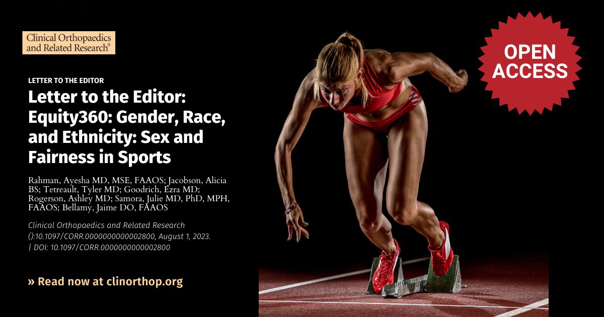 Clinorthop's tweet photo. #openaccess: Rahman et al. wrote to #CORR about a recent #Equity360 column: "Our response aims to share research and insight to address some of the column’s underlying concerns surrounding transgender athletes." Read now #orthoTwitter @jaimelbellamyDO: https://t.co/bHSX1D6R73 https://t.co/hnnhB6vvc2