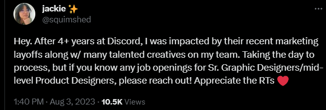 zachbussey's tweet photo. Discord appears to have laid off staff in both Marketing and Partnership departments.
#StreamerNews #TOSgg https://t.co/QQbY2AXMw0
