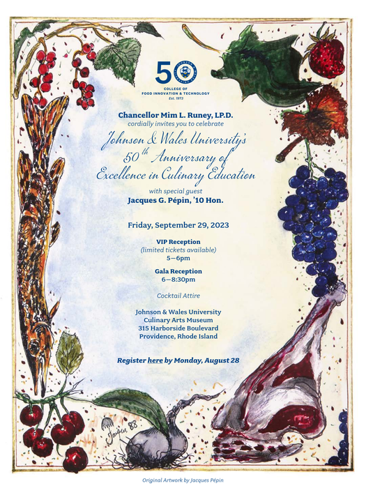 For a half-century, CFIT graduates have transformed the American food landscape. Join us September 29 for a 50th Anniversary Gala that will include a special recognition of the life and work of Jacques Pépin '10 Hon. Learn more & register today! jwu.edu/cfit-50-gala/