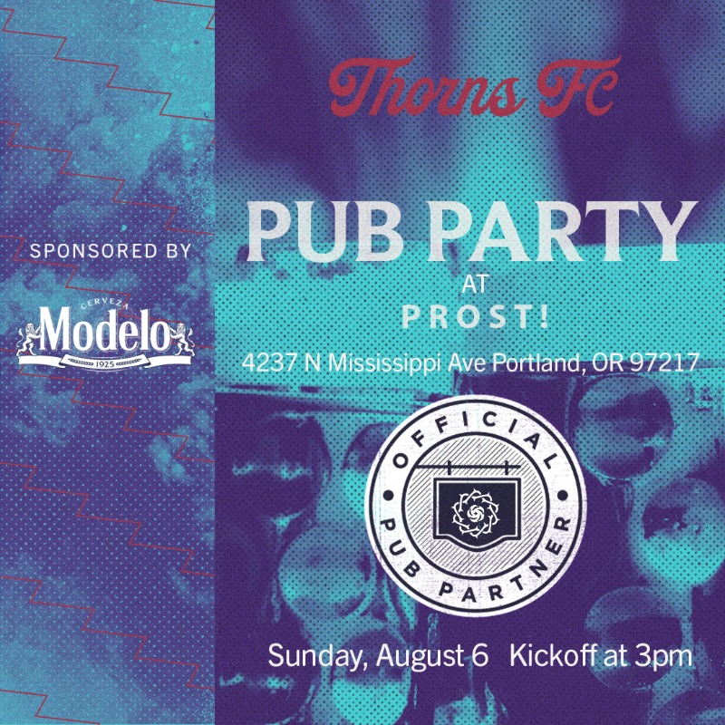 ThornsFC's tweet photo. Sundays are better with a beer and a Thorns game 🍻

We'll see you at Prost! for a Thorns rivalry matchup against OL Reign. Doors open at 2 PM, kickoff is set for 3 PM. 

@CervezaModeloMX x #BAONPDX https://t.co/aVlrX34rF3