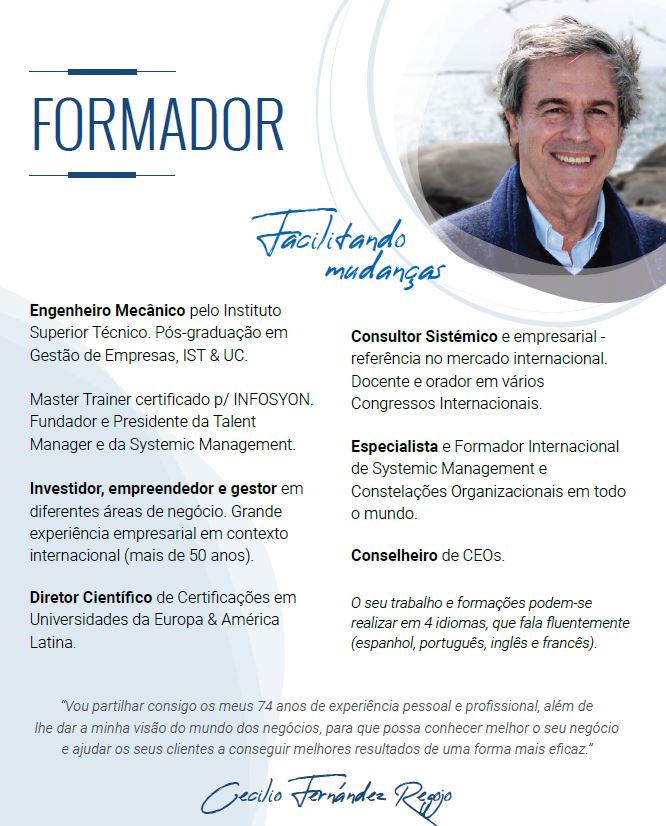 CecilioRegojo's tweet photo. Começamos em Outubro a próxima edição online da nossa Certificação Systemic Management e Constelações Organizacionais: 3 grupos, cada um falado em num idioma diferente (Português, Inglês e Espanhol).

info: training@talentmanager.pt https://t.co/lho15VpIPJ
