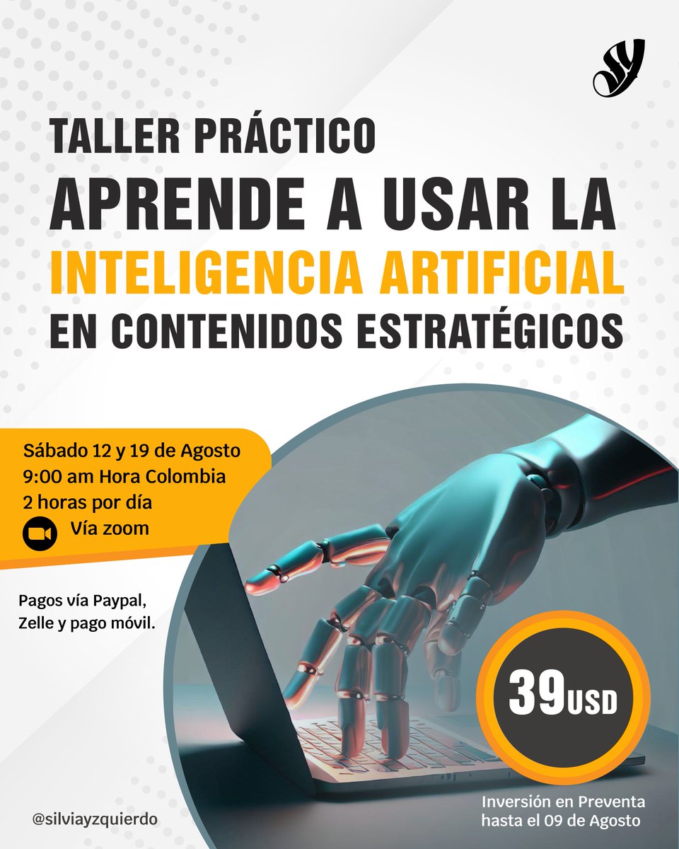 Diseñe este Taller para ti 🤓
Que eres emprendedor y quieres aprender a usar la inteligencia artificial.
☑️ Pierde el miedo a usar la inteligencia artificial.
☑️ Deja atrás los dolores de cabeza al crear contenido.

#inteligenciaartificial #creaciondecontenido  #emprendedores
