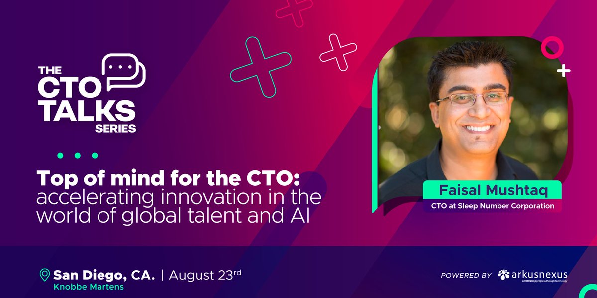 Join us at CTO Talks this August in San Diego featuring Faisal Mushtaq, CTO at Sleep Number Corporation, discussing "Top of mind for the CTO: accelerating innovation in the world of global talent and AI."

Reserve your spot now: eventbrite.com/e/the-cto-talk…