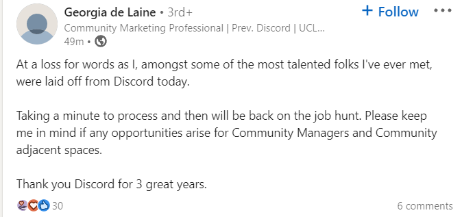 zachbussey's tweet photo. Discord appears to have laid off staff in both Marketing and Partnership departments.
#StreamerNews #TOSgg https://t.co/QQbY2AXMw0
