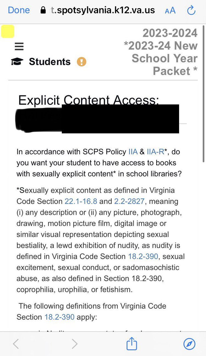 libsoftiktok's tweet photo. Received this from a parent in Virginia sending their kid to Kindergarten. If you don’t want your 5-year-old to have access to porn, you have to notify the school. 

Why would a Kindergarten be giving kids porn to begin with? https://t.co/D3w5iwRSS8
