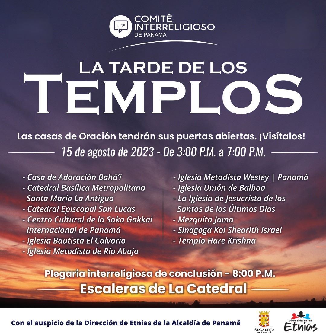 radiopanama's tweet photo. Este 15 de agosto el Comité Interreligioso de Panamá realizará La Tarde de Los Templos, donde 12 casas de oración tendrán sus puertas abiertas de 3:00 de la tarde a 7:00 de la noche. #RadioPanama https://t.co/OVqETK8PoX