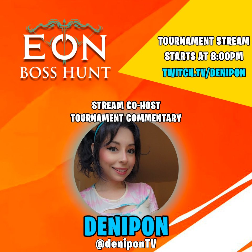 SuperJumpGG's tweet photo. We're excited to announce our tournament co-host @deniponTV!! Catch the #EonBossHunt tourney stream tonight Aug 3 at 8pm PST on denipon’s channel: https://t.co/AYWbfnUwVu https://t.co/p5PffrPx9Q