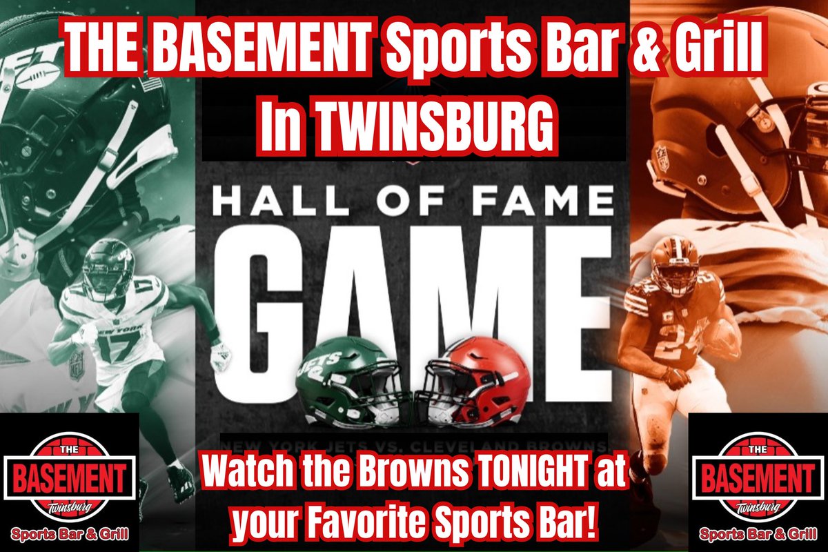 TheBasmentTwins's tweet photo. Watch the @Browns TONIGHT at 8pm in the NFL Football Hall of Fame Game at your favorite Sports Bar in Twisnburg!

Sign-Up for the Twisnburg BrownsBackers start TONIGHT! https://t.co/E7GFqc402g