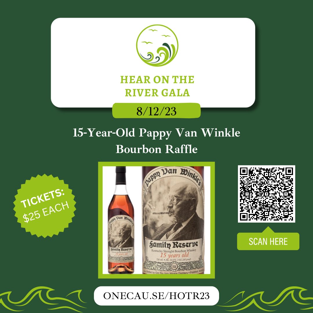 If you’re interested in winning 15-Year Pappy, scan the QR code or visit this link: my.onecause.com/.../vevt:1ffae… 🍾
There's NO limit to how many tickets you can purchase.
Also- buy your Hear on the River Gala tickets 🎟️
Live music, games, drinks &amp; dinner will be provided.