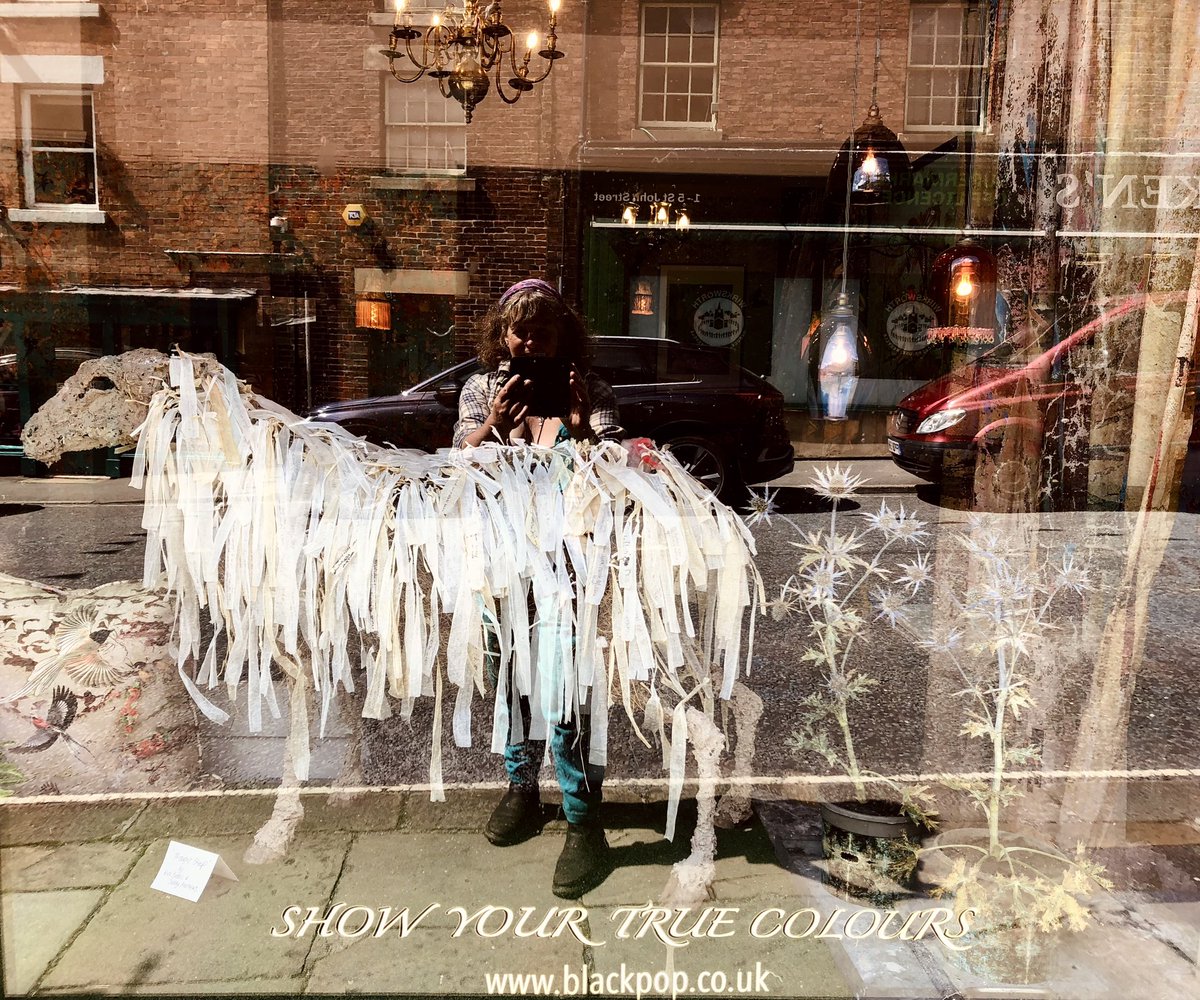 The ‘Thought Sheep’ from the HILL Exhibition has been gazing wisely out onto #wirksworth mainstreet in the glorious window of @blackpopuk this summer. She’s enjoyed the audience of passers by, moving on to pastures new now, but if you’re in Wirksworth visit this beautiful shop!