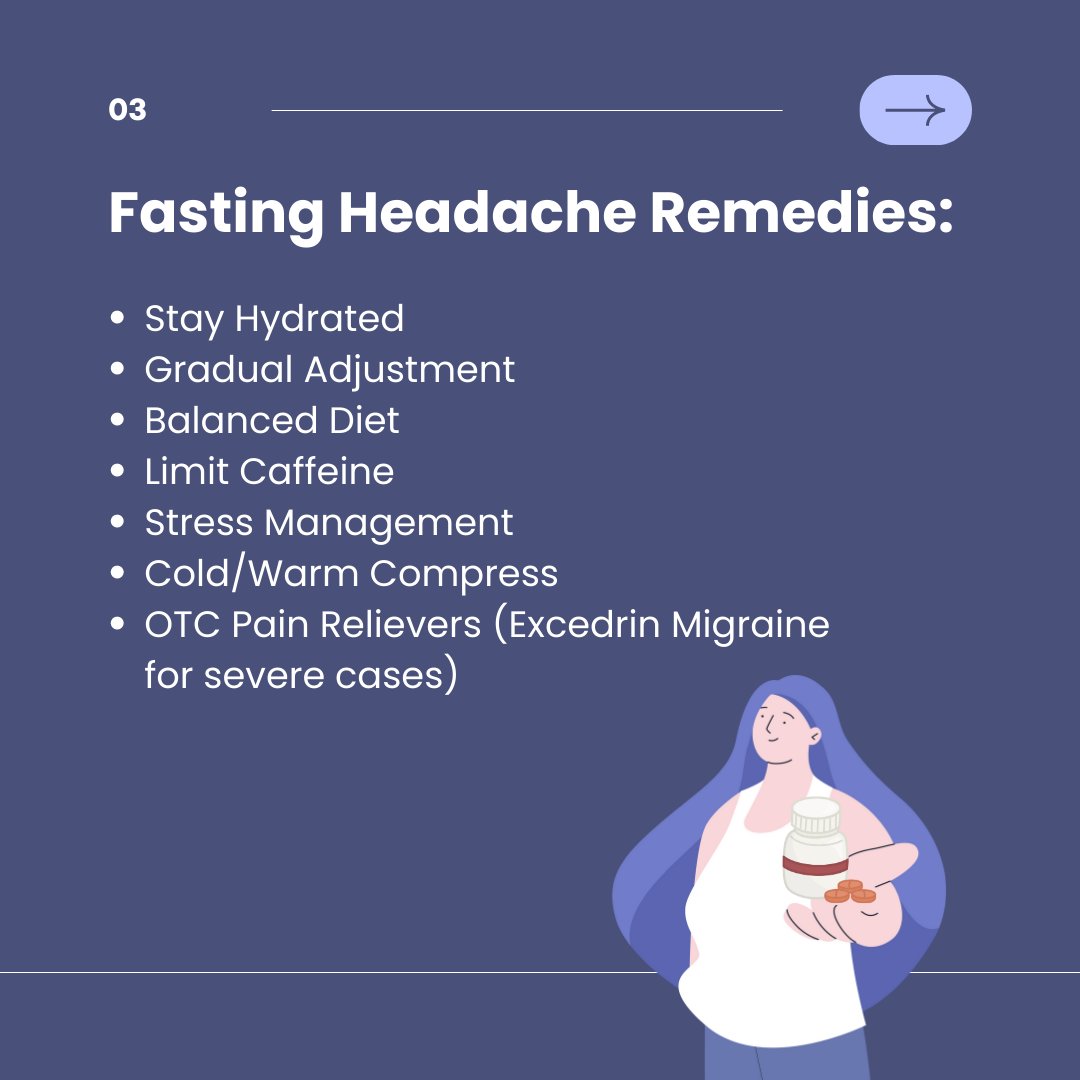 Fasting Headaches: Experiencing a Pounding Throb in the Temples during Fasting? 
Don't fret! These nagging headaches often result from factors like low blood sugar, dehydration, and caffeine withdrawal. Swipe next to find out more! 
#FastingHeadaches #MigraineBuddy #Migraine