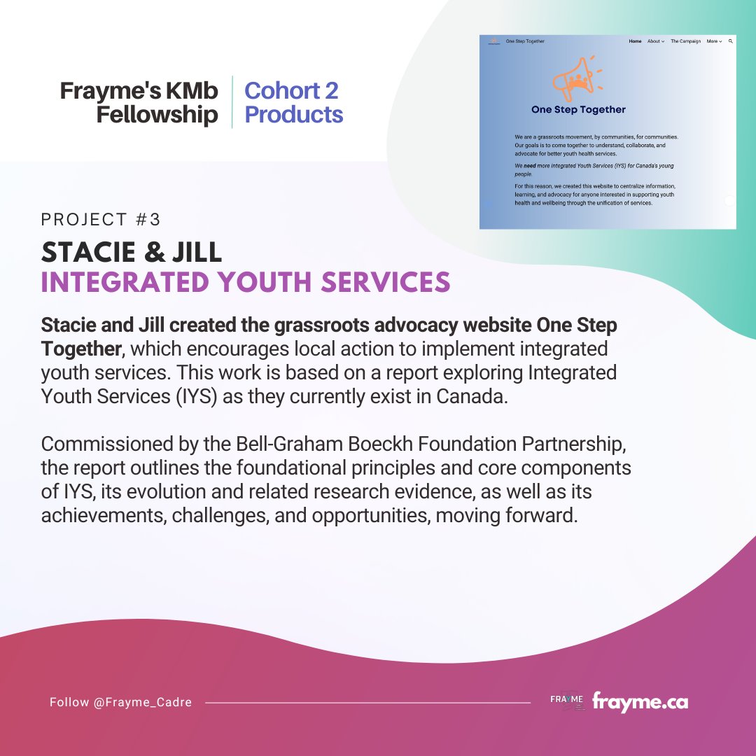 Micaela_Harley's tweet photo. Now, lets explore Frayme #KmBFellowship product #3! @stace_smith94 and @stringej_ created an innovative grassroots advocacy website One Step Together, encouraging local #action to implement #IntegratedYouthServices! https://t.co/wfCpy9ZpQP
