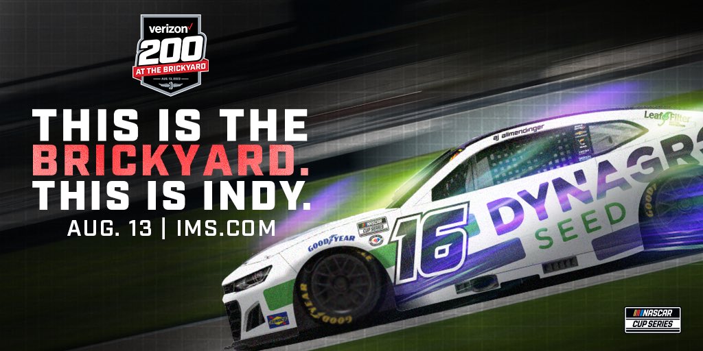 Want to go to #TheBrickyard? Giving away 4 tickets to see me on track in the @DynaGroSeed Chevy August 13 in the #Verizion200 @IMS! RT this tweet and follow me and @IMS for a chance to win. See you in Indy!