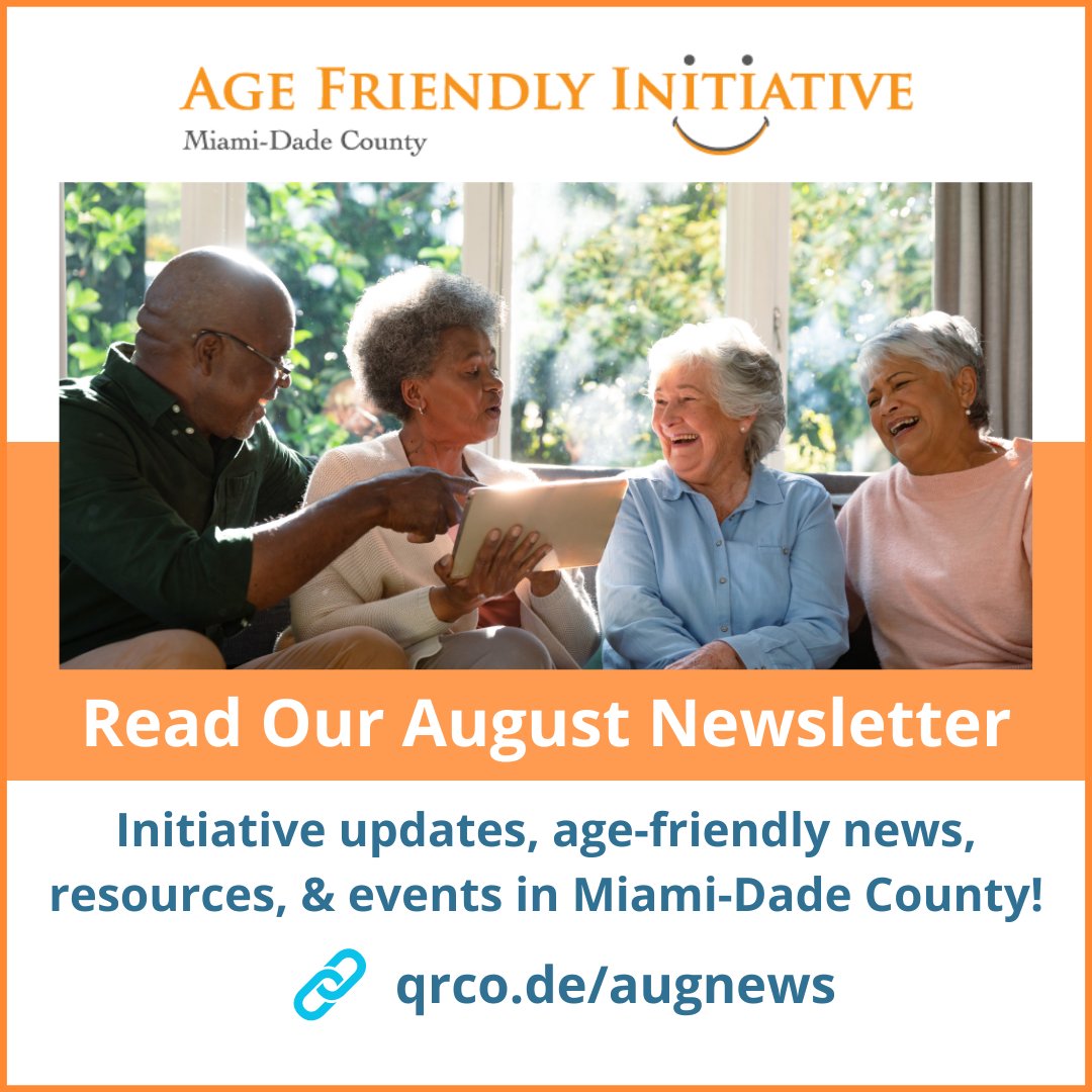 AgeFriendlyMIA's tweet photo. 🆕 Stay in the know on age-friendly August happenings with our latest newsletter! 

Learn about initiative activities, lead agency updates, resources, upcoming events, &amp; ways to get involved. 

https://t.co/kpmYeyUhaG

#agefriendly #MiamiDadeAFI #AFI #MiamiDade #OlderAdults #News https://t.co/7raSOJDx9E