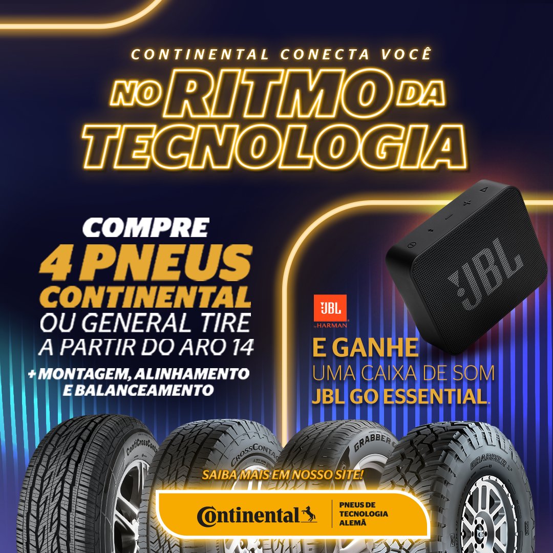 A promoção “No Ritmo da Tecnologia” da Continental Pneus já está valendo!​
Quer saber como ganhar uma JBL Go Essential novinha? Se liga!​

conti.com.br/promocao-em-pn…

Promoção é válida do dia 01/08/2023 à 31/10/2023 ou enquanto durarem os estoques!

#promo #continentalpneus