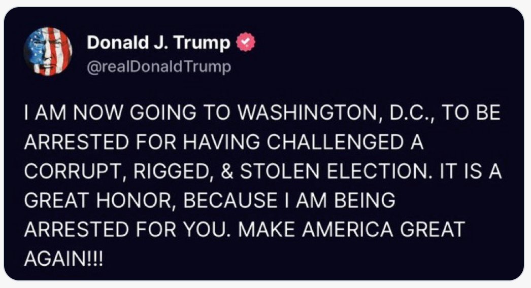 Another Trump lie! He's not going to jail for me, you, or anyone else. He's going to jail for obstructing justice, refusing to return classified documents. Need I go on? America will be great again once he's permanently behind bars. #TrumpIsACriminal #BlueVoices #VoteBlue2024