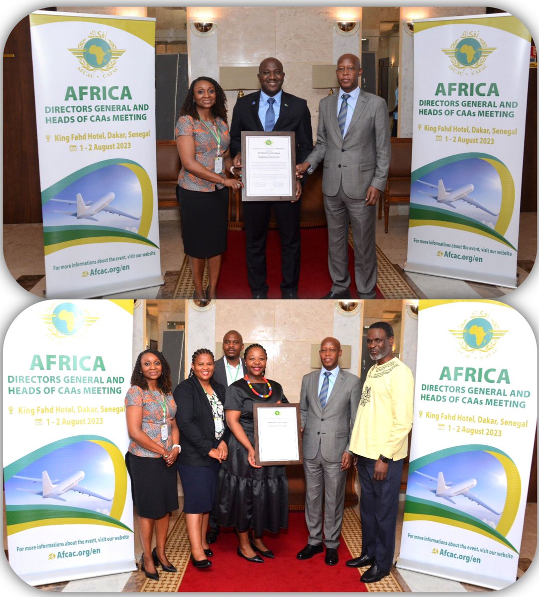 Afcac_Cafac's tweet photo. 📌Africa DGs&amp;Head of CAAs meeting
AFCAC launched the AFCAC President's Award. The best 2 performing States of Sierra Leone&amp;South Africa,both in Safety&amp;Security Critical Elements in terms of Effective Implementation were awarded
It was presented by the President Mr Silas Udahemuka https://t.co/KK4dKTVXhP