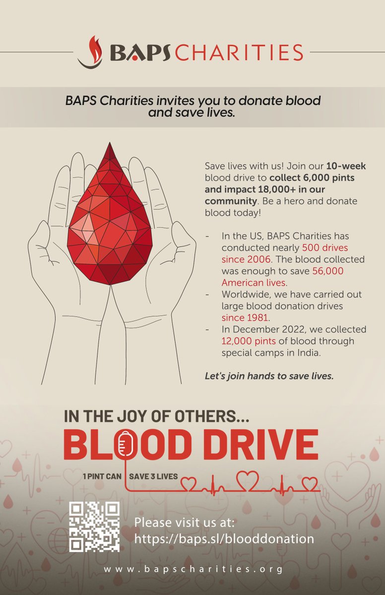 NJRedCross's tweet photo. We're proud to be part of the @BAPSCharities 10-week long In The Joy of Others Blood Drive in #Robbinsville. You can help avert a blood shortage by making an appt to donate on 8/13, 8/20 or other available dates. Visit https://t.co/yeFjLnY899 &amp; use sponsor code: BAPSRobbinsville https://t.co/FlbZvsPj4A
