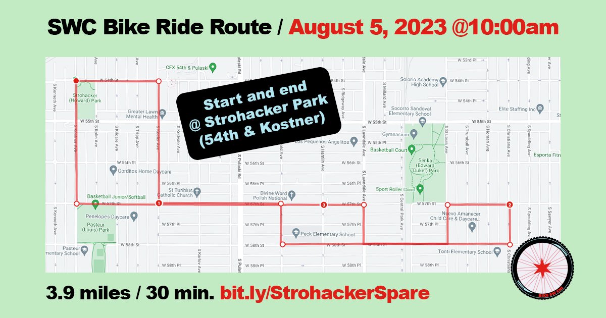 swcollectivechi's tweet photo. Check out the route for tomorrow’s community 🚴‍♀️🚴‍♂️🚴 ride. Hope to see you at Strohacker Park at 10am! https://t.co/i3jgdwJTUe