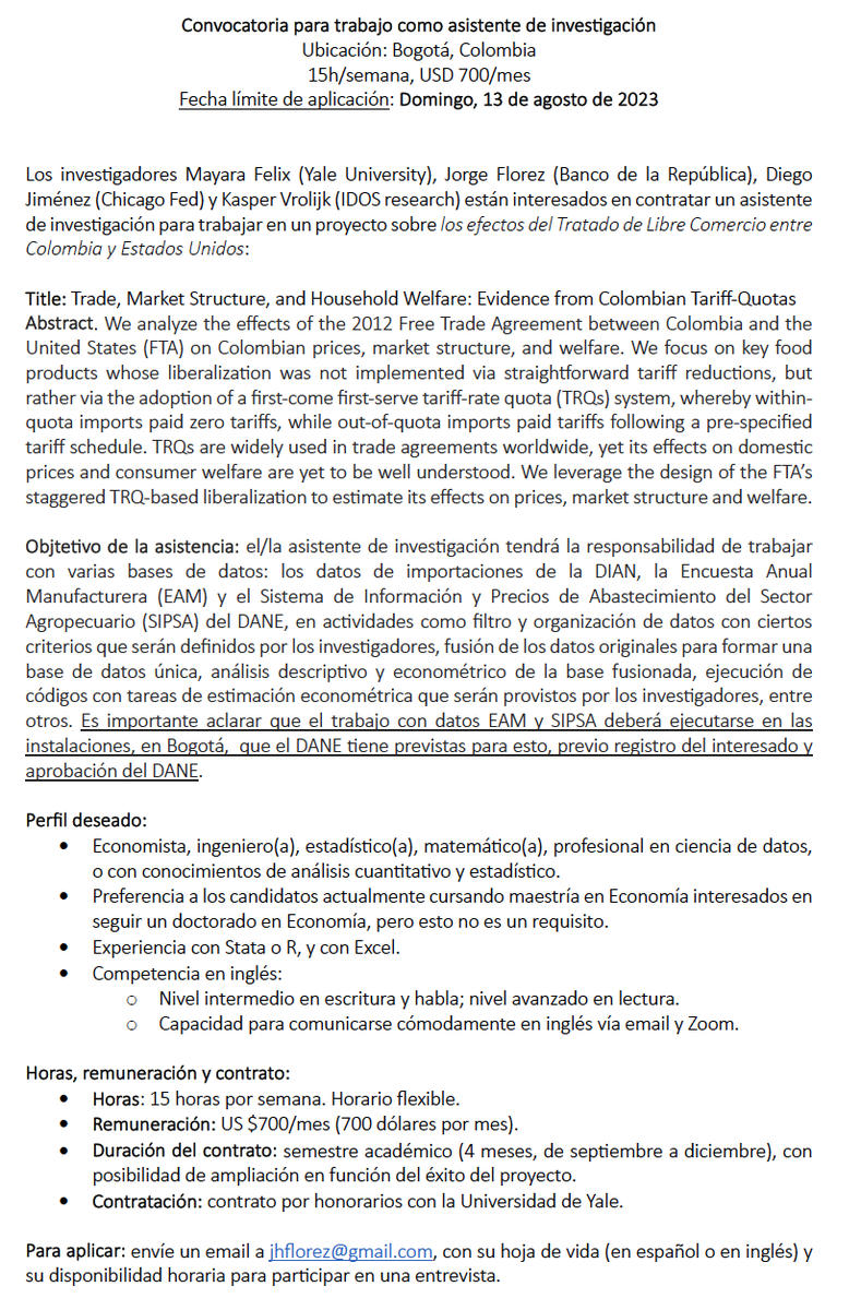 Thrilled to share our revised job posting. We offer USD 700/month for part-time (15h/week) work in Bogota 🇨🇴.

We mixed up per week vs per month compensation 🙃. It happens. We'll email applicants whose materials we've already received to let them know. 

Please RT the new post!