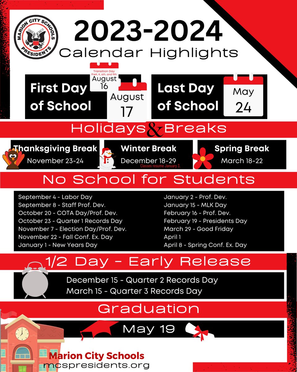 🔔 Prexies, the bell is about to sound to start the 2023-2024 school year! 🔔 This calendar highlights some of the important dates so you can plan for the upcoming year. ➡️ You can visit the full academic calendar by visiting: tinyurl.com/3wbbzww4. #WeRPrexies