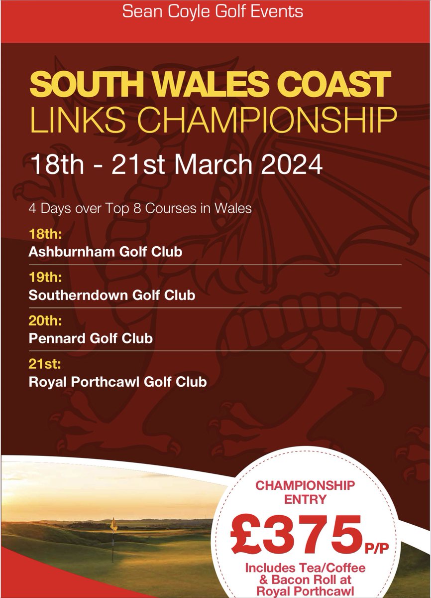 seancoyl3's tweet photo. Few more Championships for 2024 @Royal_Porthcawl @PennardGolfClub @Southerndowngc @AshburnhamGolf @TrumpScotland @RoyalAberdeenPS @Crudenbaygolf @Rosapenna1893 @PortsalonGolf https://t.co/TfztducugV
