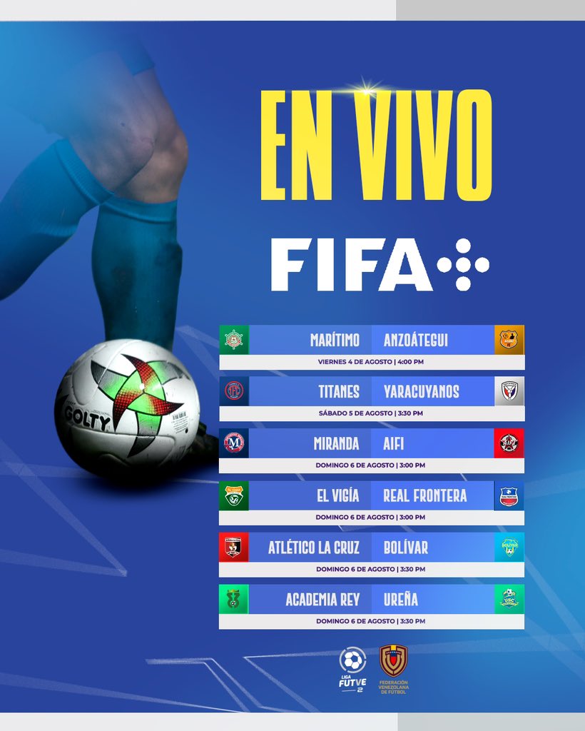 🔥 • #LigaFUTVE2 se ve por FIFA+

📲 • ¡Seis partidos disponibles para que los disfrutes desde este viernes!

#VenezuelaEsFUTVE