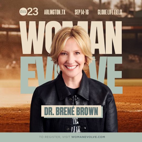 Woman Evolve 2023. I cannot wait for the courage, vulnerability, and freedom that will emerge. Brené Brown will be in the room sharing her wisdom, lessons, and research. September 14- 16th. I hope you can join us. Visit womanevolveconference.com for all the details. ❤️
